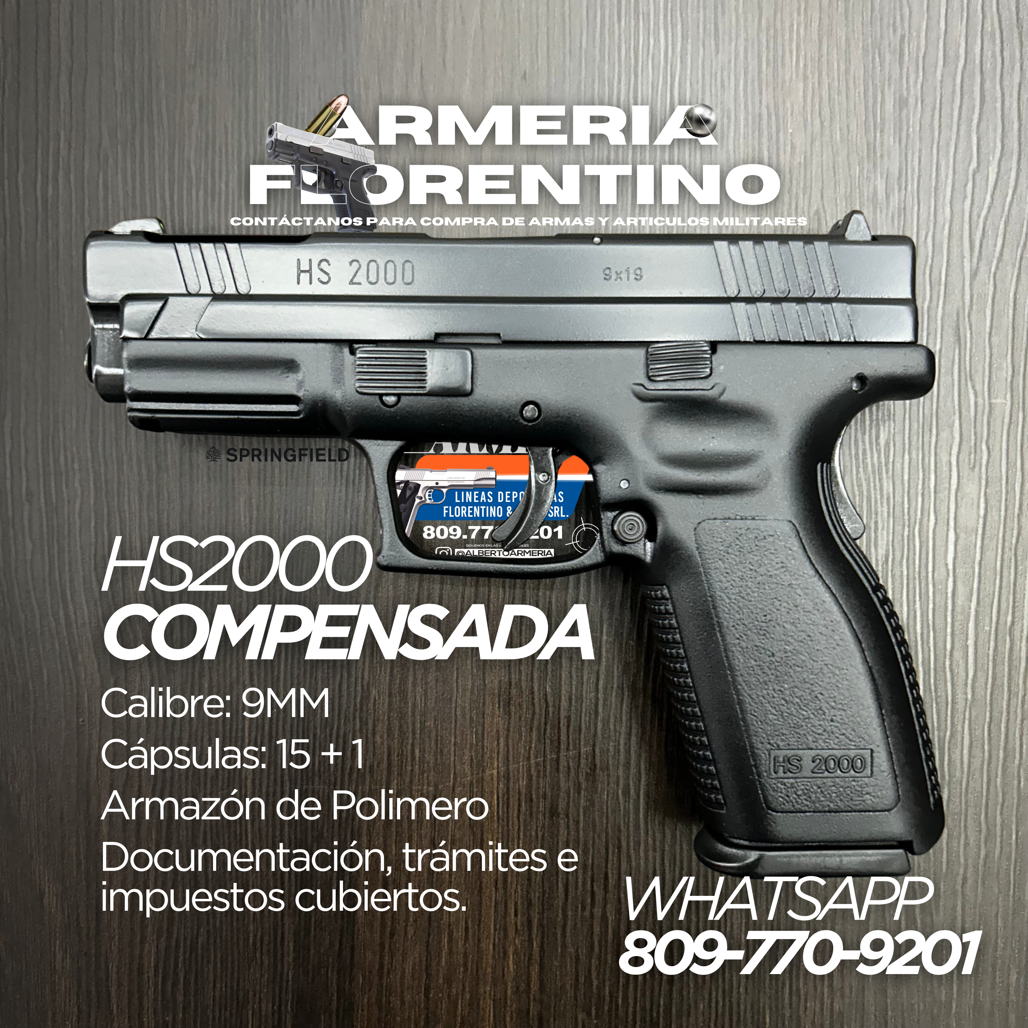 PISTOLA SPRINGFIELD, MODELO HS2000 COMPENSADA, CALIBRE 9MM, CAPSULAS: 16 + 1