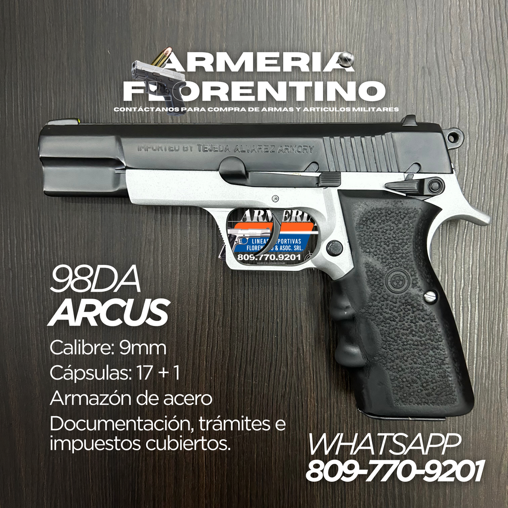 PISTOLA ARCUS, MODELO 98DA, CALIBRE 9MM, CAPSULAS: 15 + 1