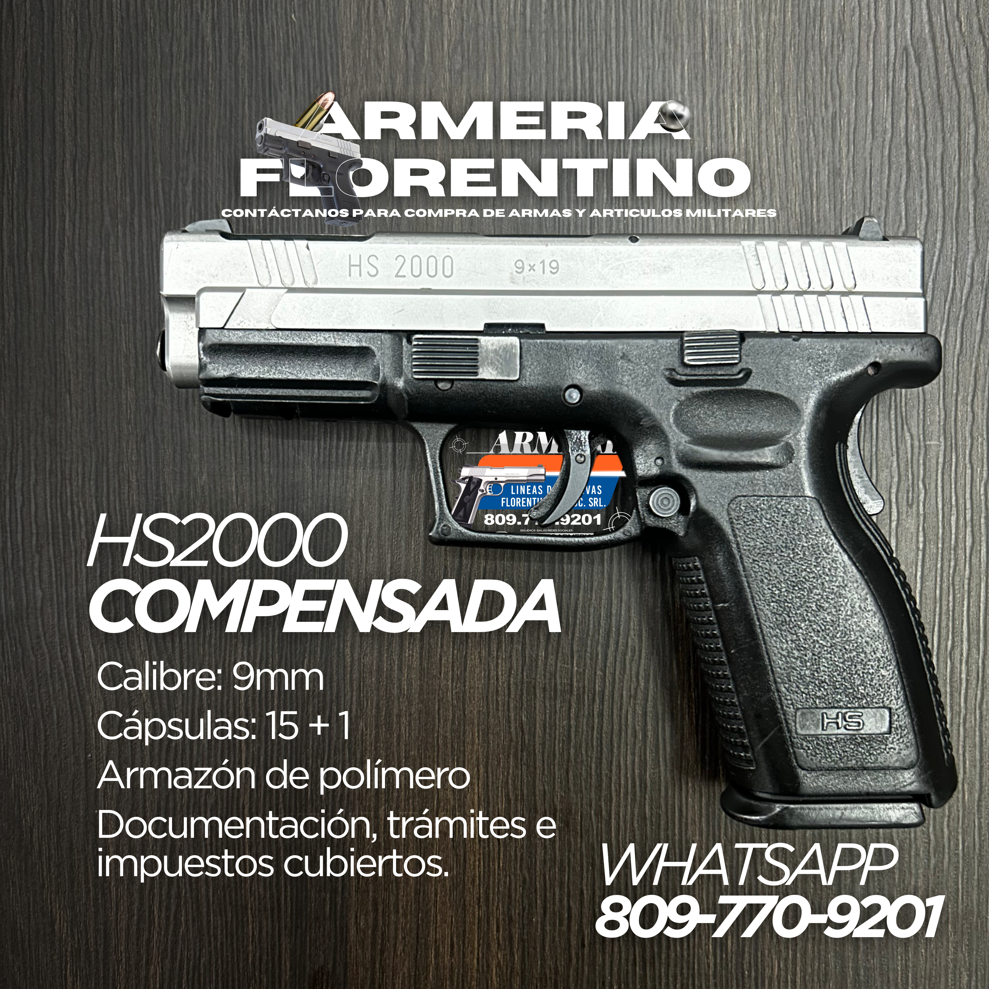 PISTOLA SPRINGFIELD, MODELO HS2000 COMPENSADA, CALIBRE 9MM, CAPSULAS: 16 + 1