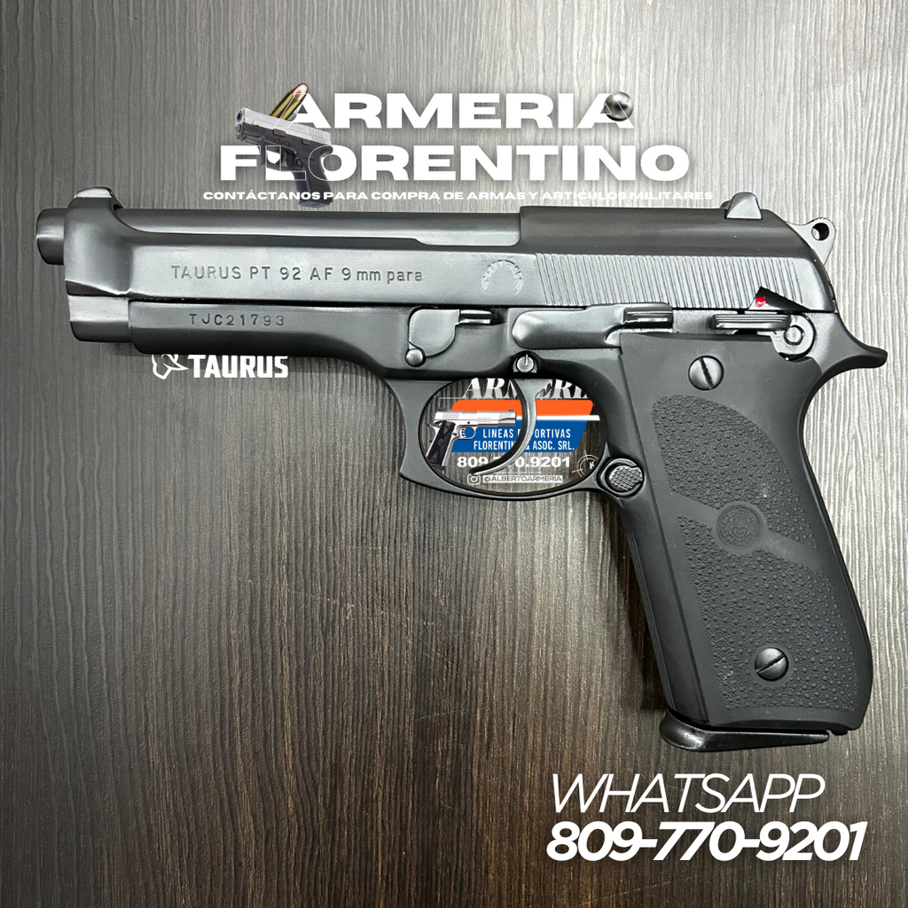 PISTOLA TAURUS, MODELO PT 92 AF, CALIBRE 9MM, CAPSULAS: 17 + 1
