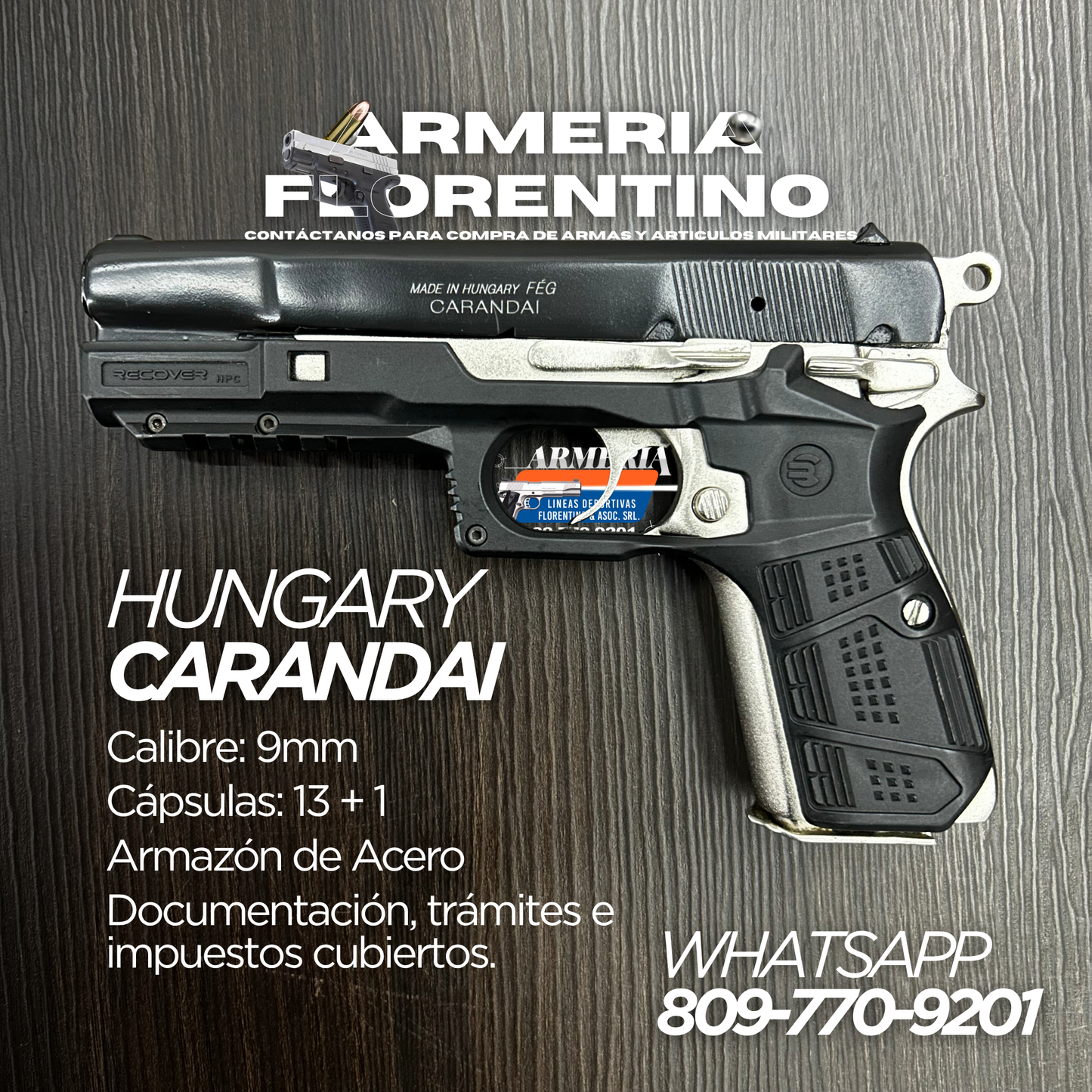 PISTOLA CARANDAI, MODELO 9MM, CAPSULAS: 13 + 1