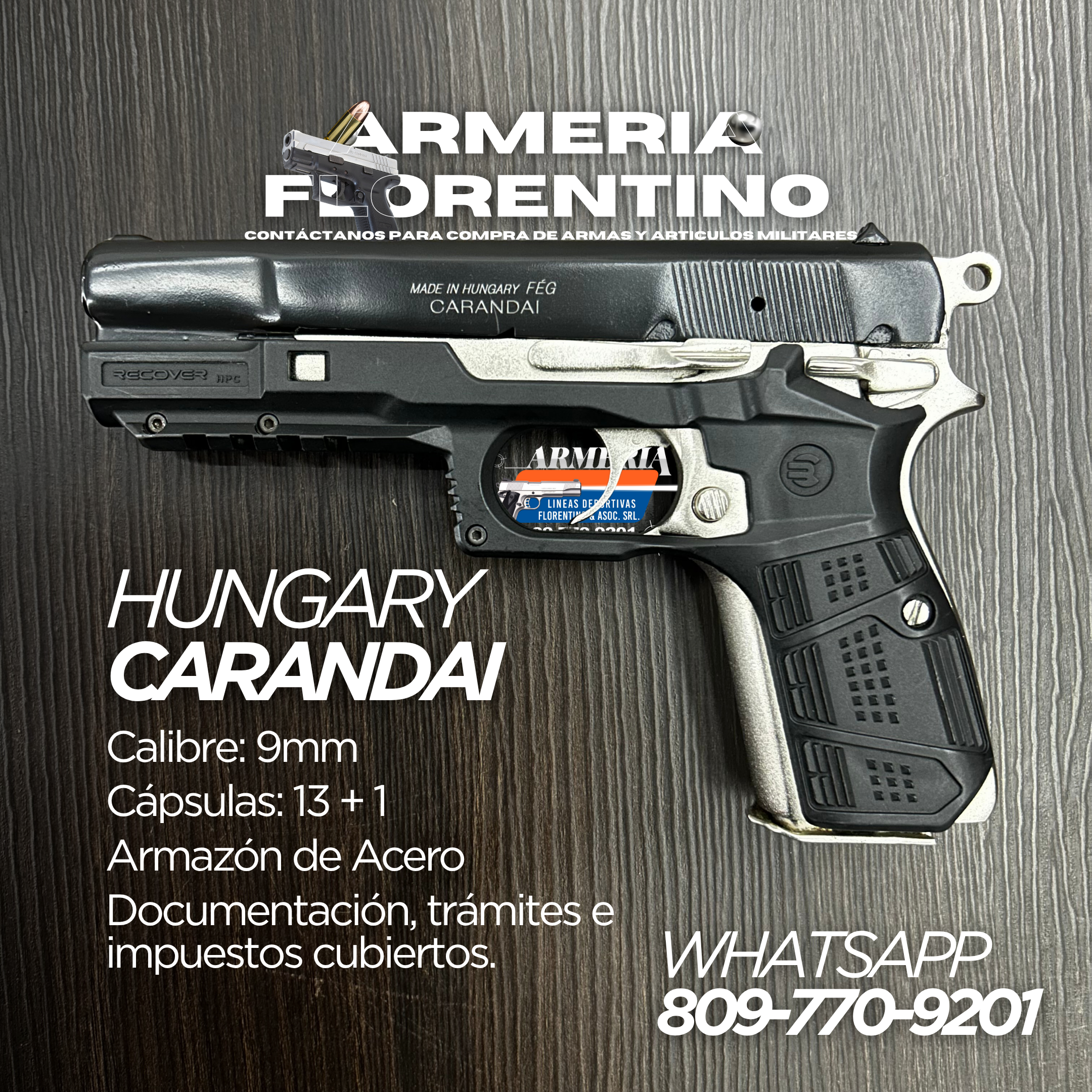 PISTOLA CARANDAI, MODELO 9MM, CAPSULAS: 13 + 1