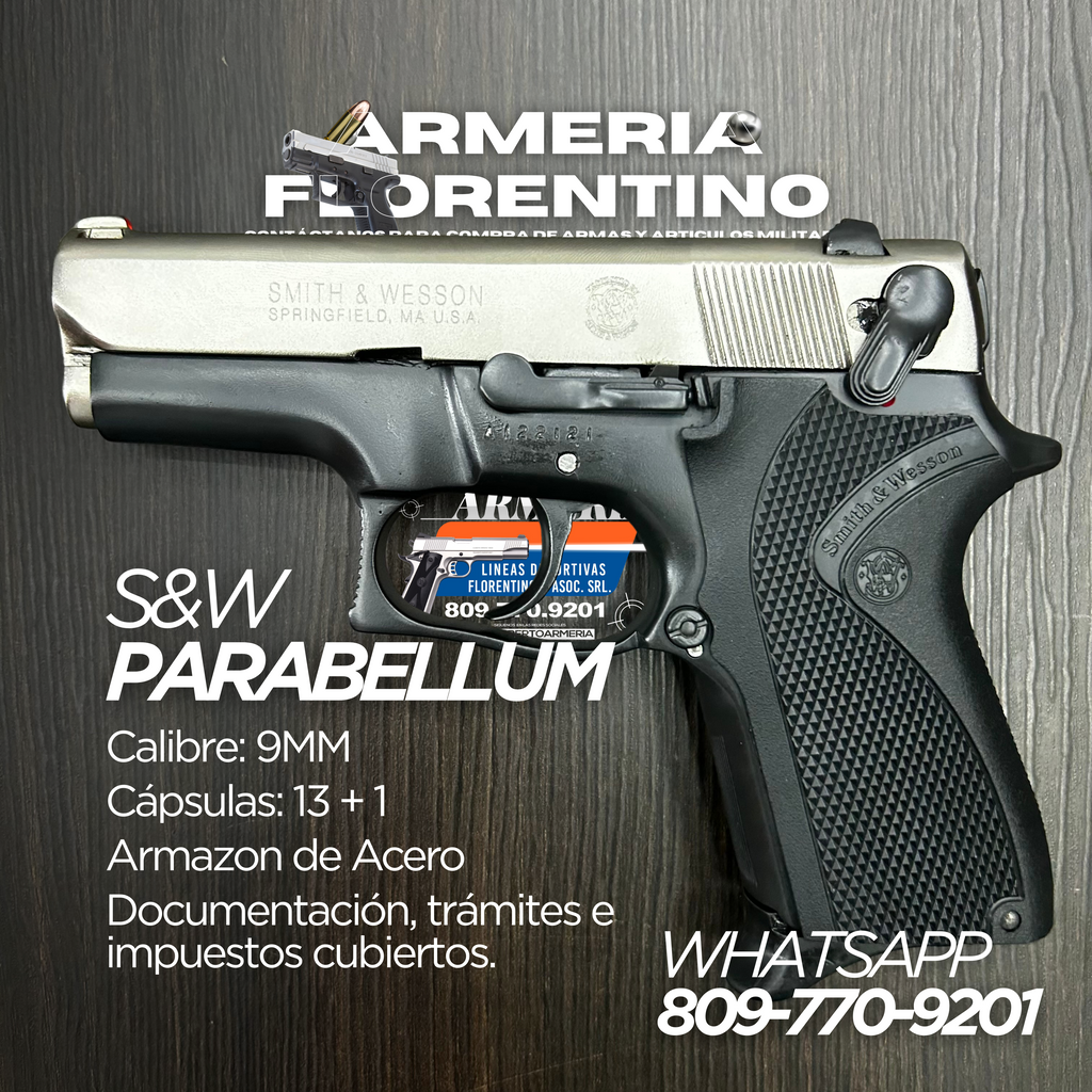 PISTOLA SMITH & WESSON, MODELO PARABELLUM, CALIBRE 9MM, CAPSULAS: 15 + 1