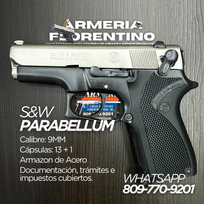 PISTOLA SMITH & WESSON, MODELO PARABELLUM, CALIBRE 9MM, CAPSULAS: 15 + 1