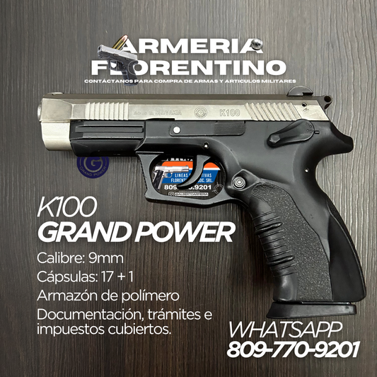 PISTOLA GRAND POWER, MODELO K100, CALIBRE 9MM, CAPSULAS: 17 + 1