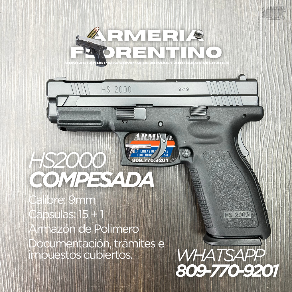 PISTOLA SPRINGFIELD, MODELO HS2000 COMPENSADA, CALIBRE 9MM, CAPSULAS: 15 + 1