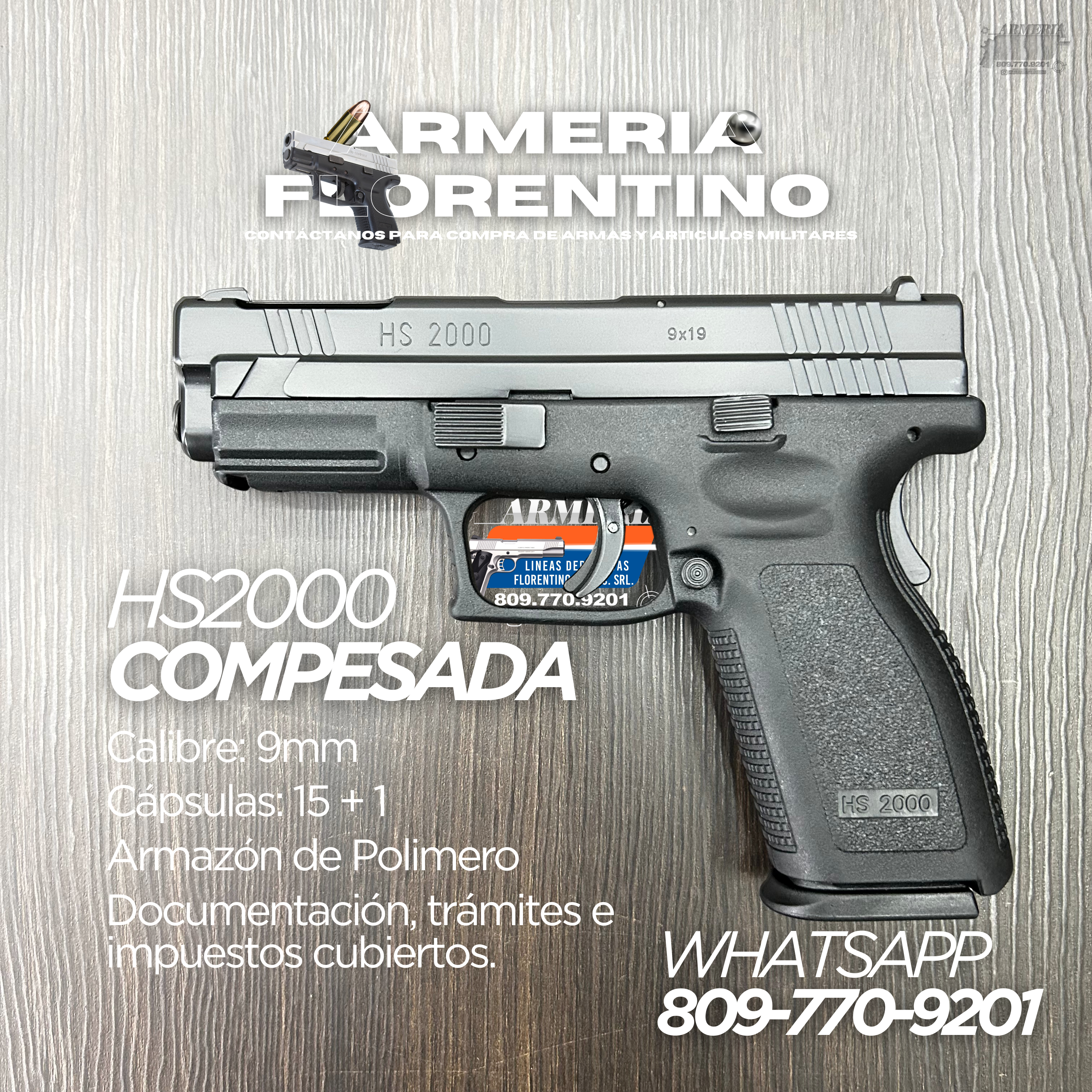 PISTOLA SPRINGFIELD, MODELO HS2000 COMPENSADA, CALIBRE 9MM, CAPSULAS: 15 + 1