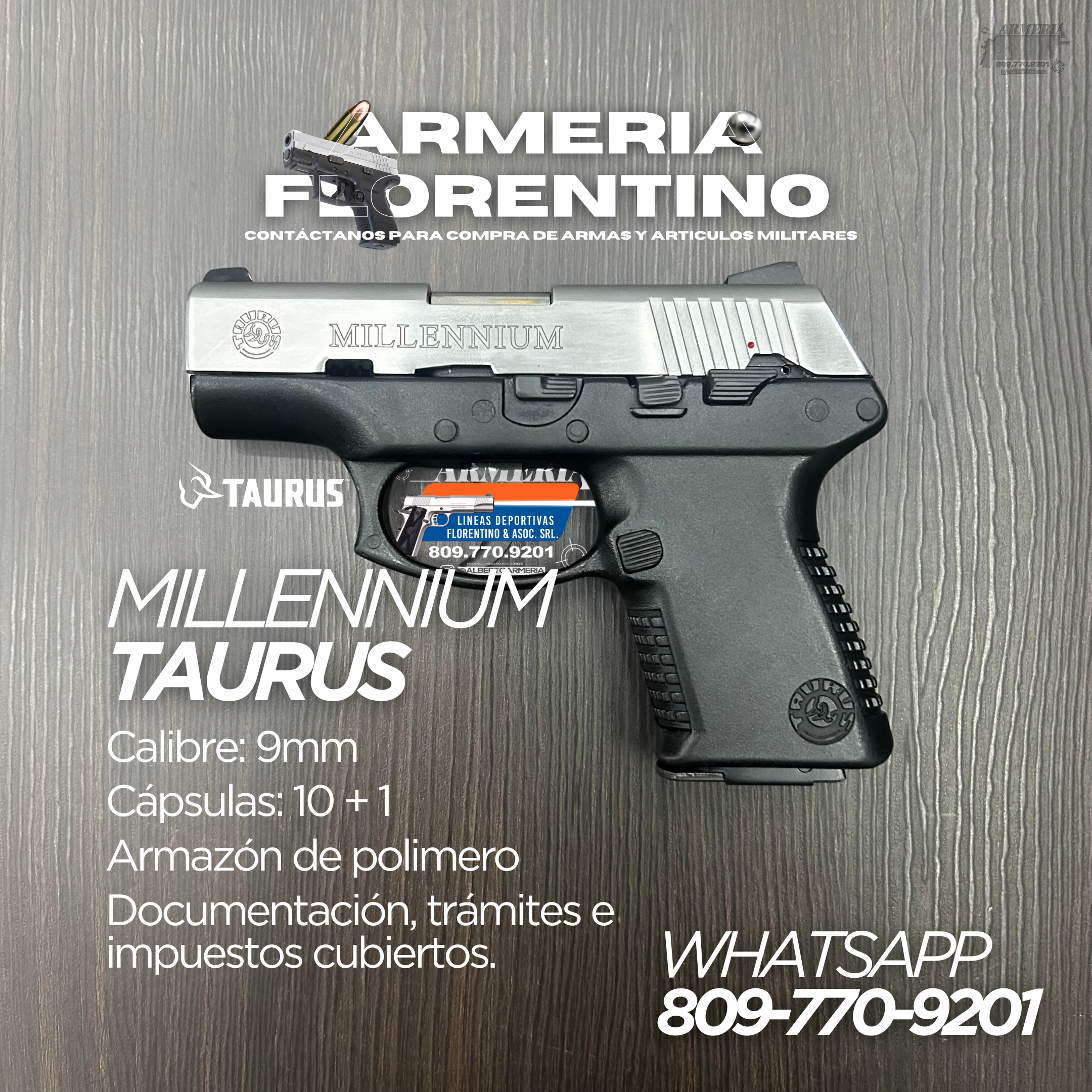 PISTOLA TAURUS, MODELO MILLENNIUM PT111, CALIBRE 9MM, CAPSULAS: 10 + 1