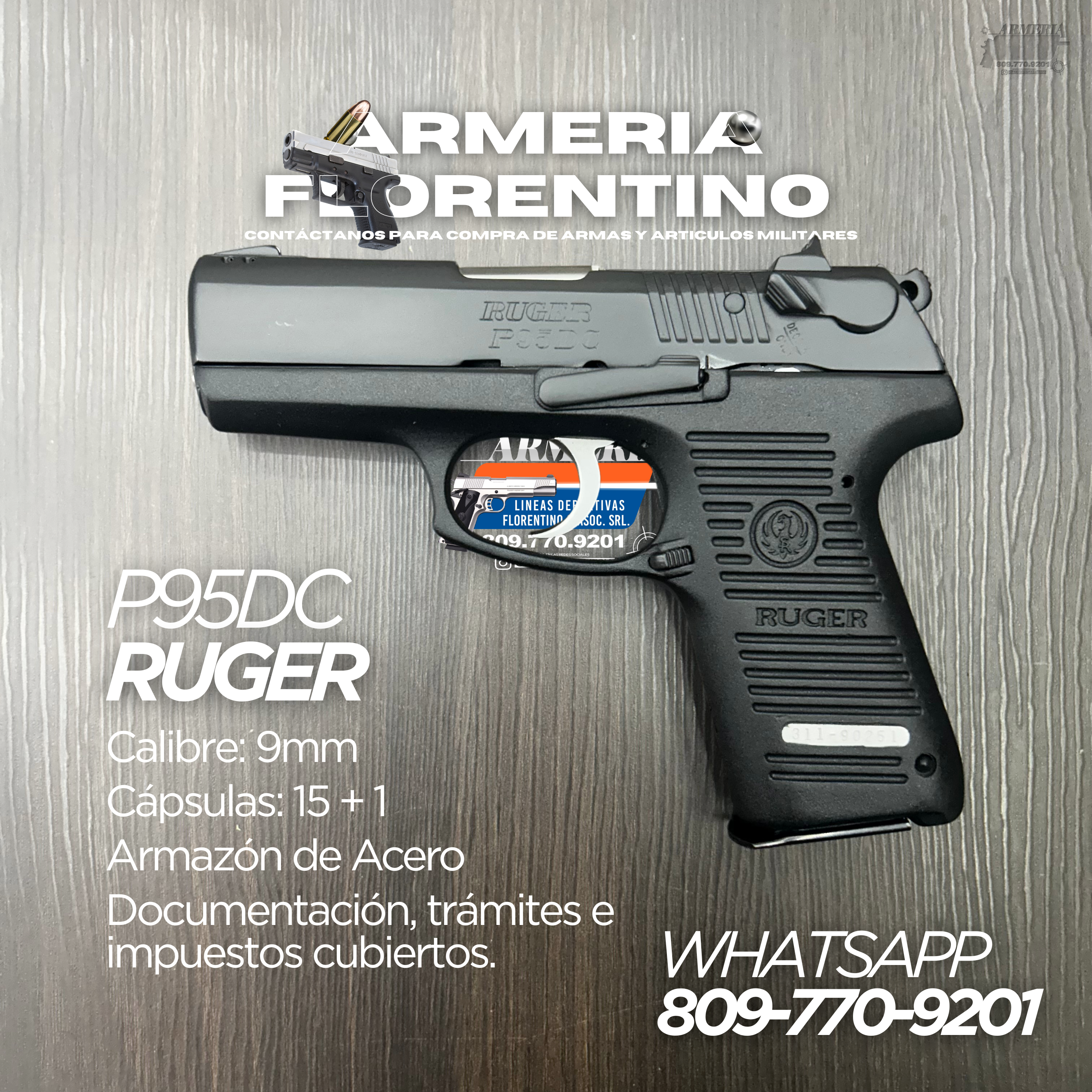PISTOLA RUGER, MODELO P95DC, CALIBRE 9MM, CAPSULAS: 15 + 1