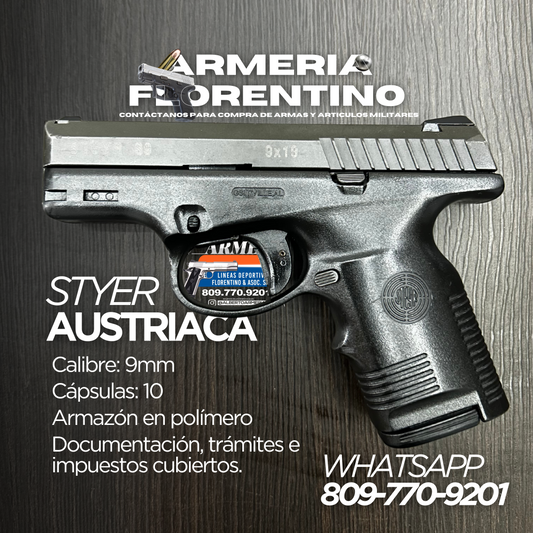 PISTOLA STYER, AUSTRIACA DE 10 CAPSULAS, CALIBRE: 9MM