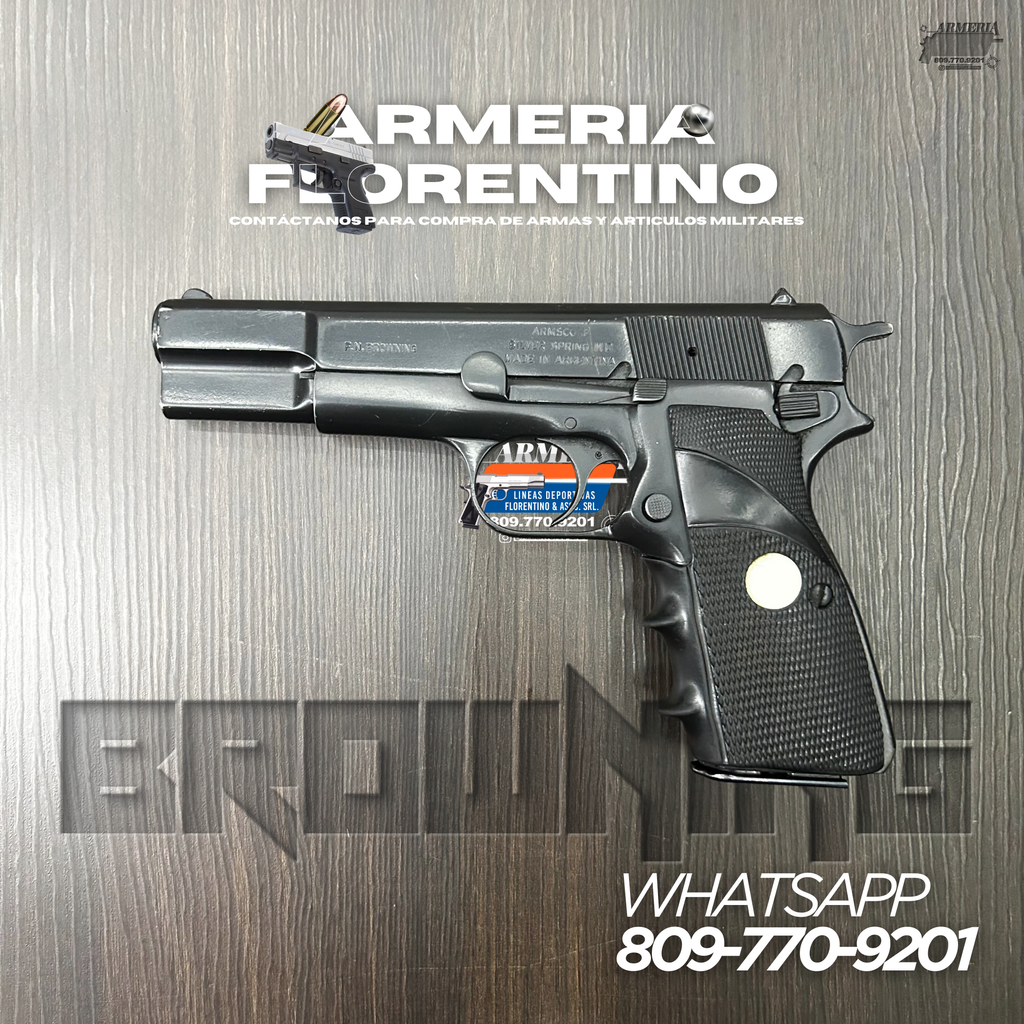 PISTOLA BROWNING, MODELO HI-POWER, CALIBRE 9MM, CAPSULAS: 13 + 1