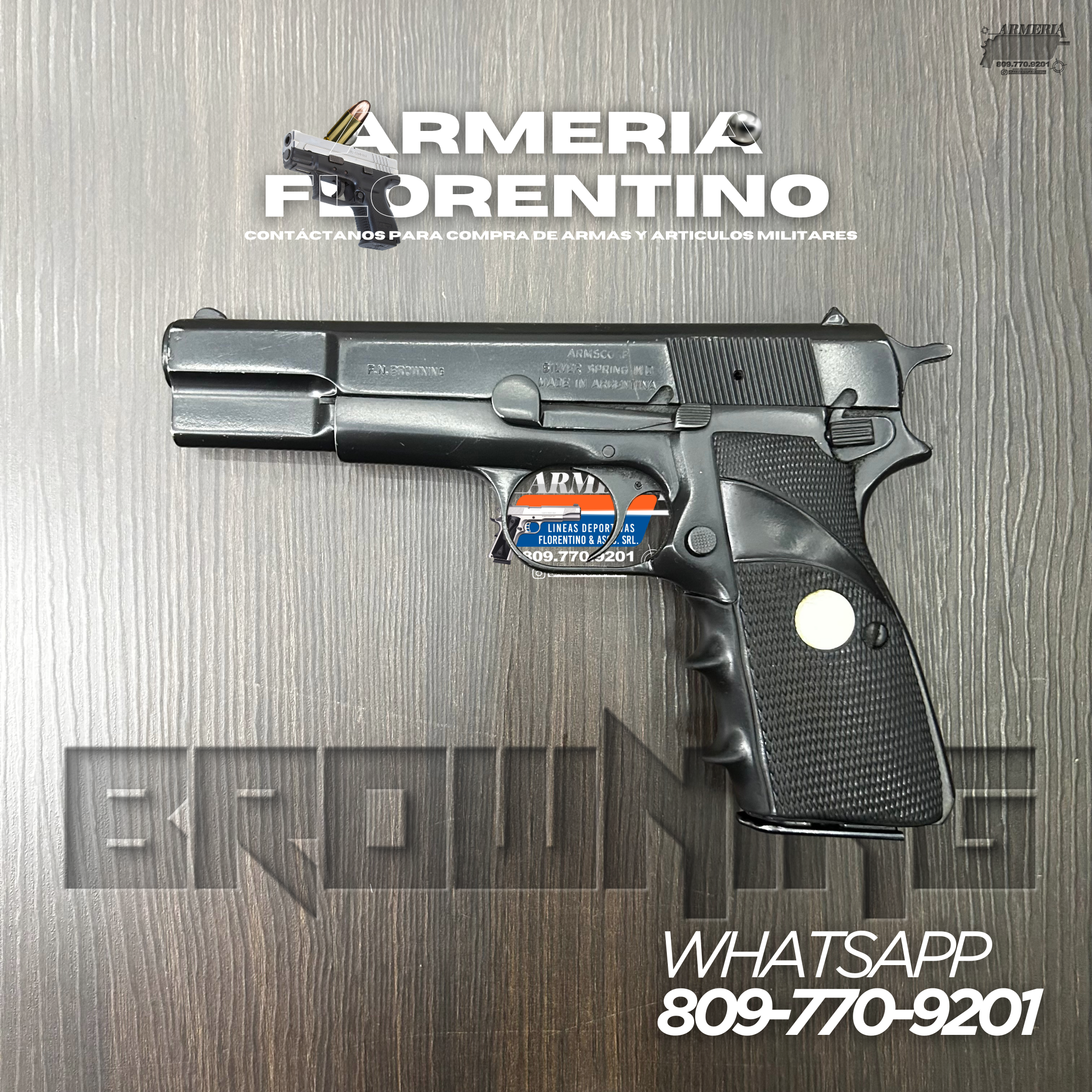 PISTOLA BROWNING, MODELO HI-POWER, CALIBRE 9MM, CAPSULAS: 13 + 1