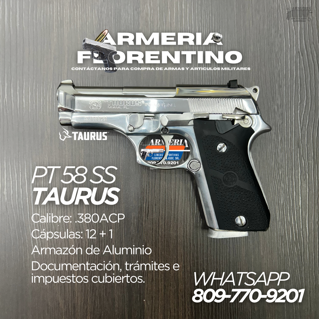 PISTOLA TAURUS, MODELO PT-58 SS, CALIBRE .380 ACP, CAPSULAS: 12 + 1