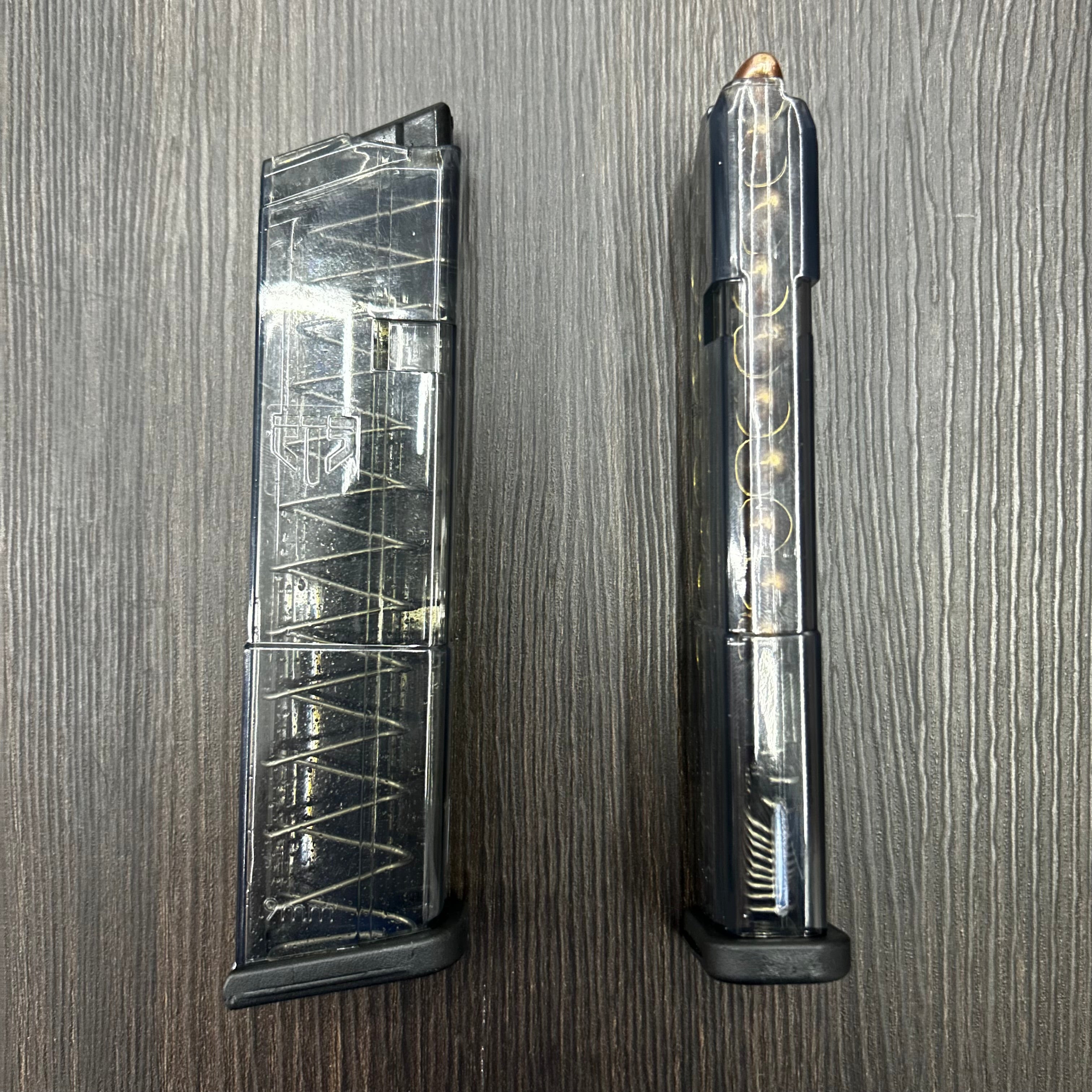 CARGADOR TRANSPARENTE PARA PISTOLAS GLOCK 43 Y 23, CALIBRE 9MM