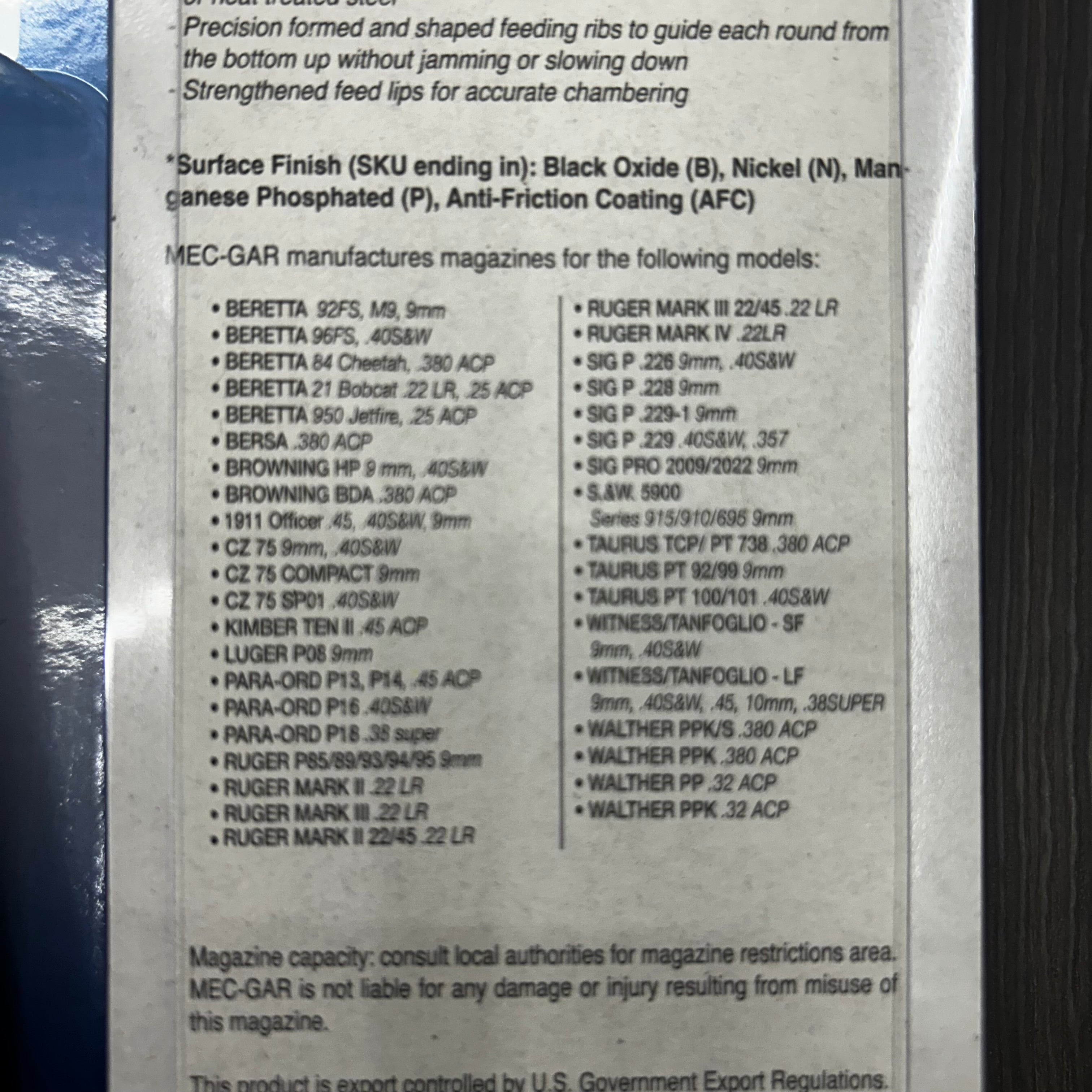 CARGADOR PARA PISTOLAS TAURUS PT92 / PT99 DE 15 BALAS, CALIBRE 9MM